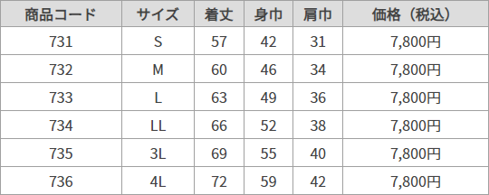 ニットベスト サイズ表